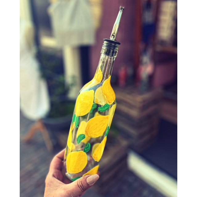 Botella de Limones pintada a mano