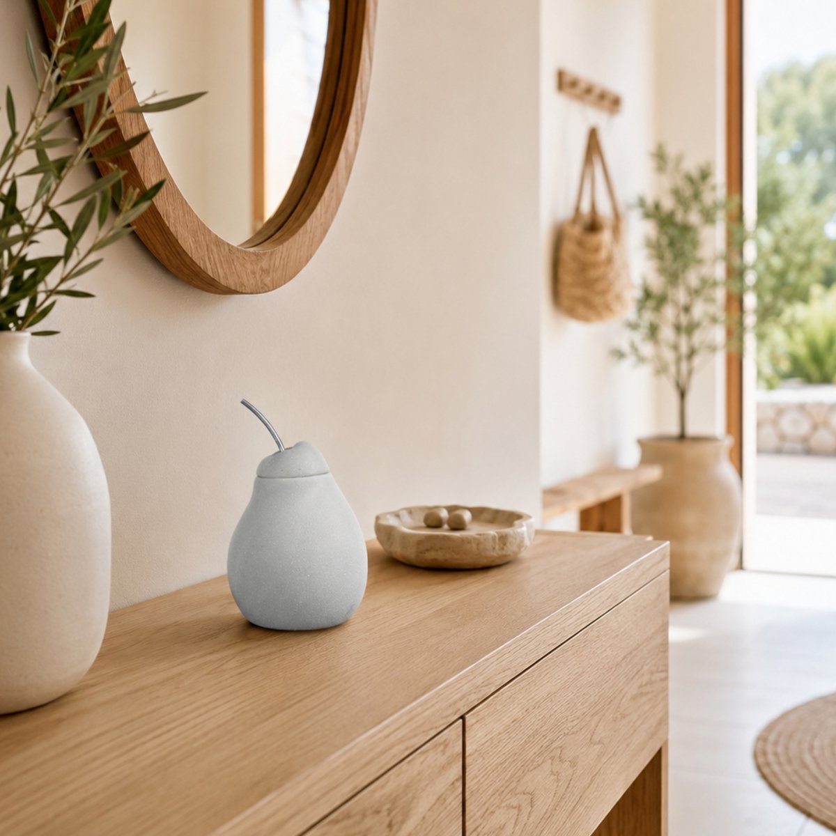 Parfumebrænder - Belle Hélène - Duftende vokssmeltebrænder - Diffuser for æterisk olie og hjemmeduft - Aromaterapi lysestage i træ og keramik