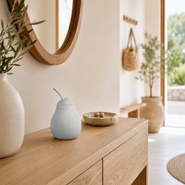 Parfumebrænder - Belle Hélène - Duftende vokssmeltebrænder - Diffuser for æterisk olie og hjemmeduft - Aromaterapi lysestage i træ og keramik