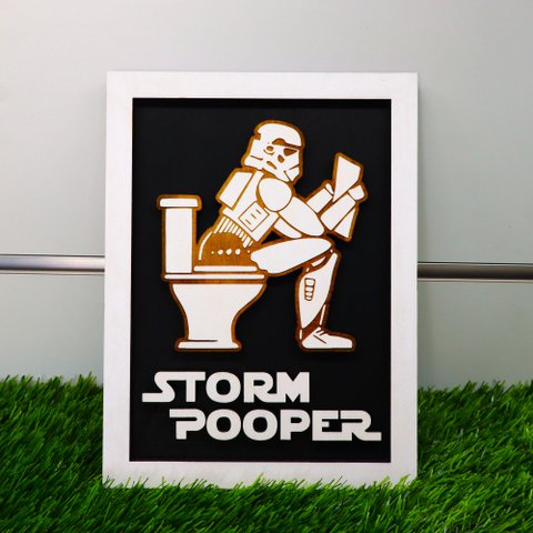 Grappige badkamerwandteken - Stormtrooper Toilet Humor - Storm Poeple Laser Cut Wood Plaque - Geek Decor