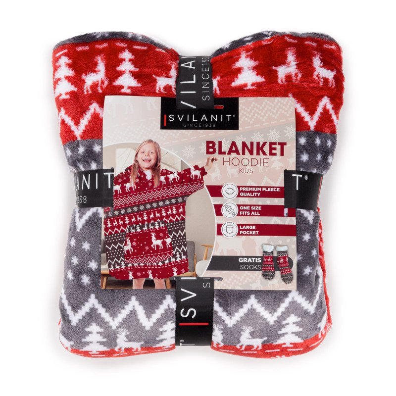Vitapur - Hoodie deken + sokken kind - Rood Kerst