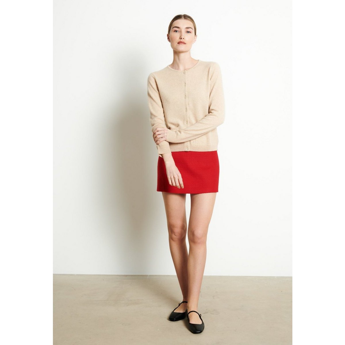 LILLY 4 Cardigan col rond en cachemire cintré beige