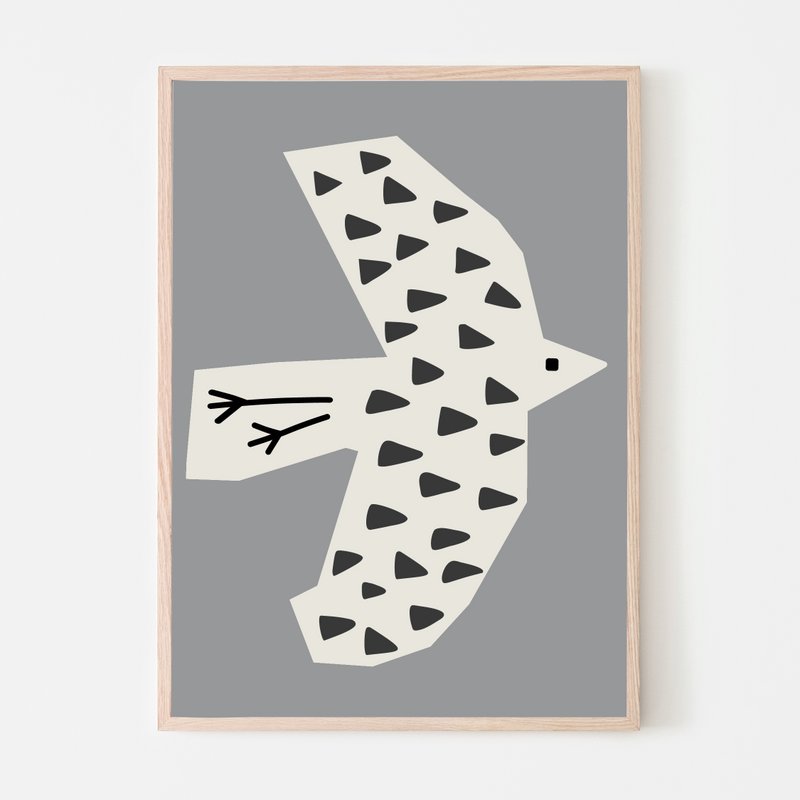 Print A4 Bird - Grå/Sort