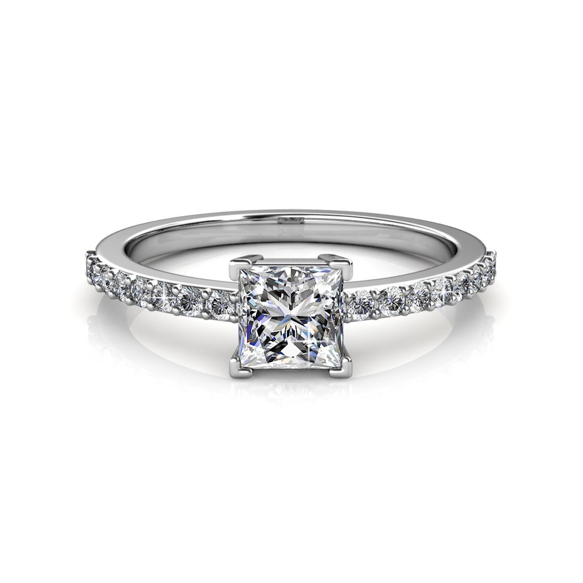 Bague Simple Square  - ArgentÃ© et Cristal