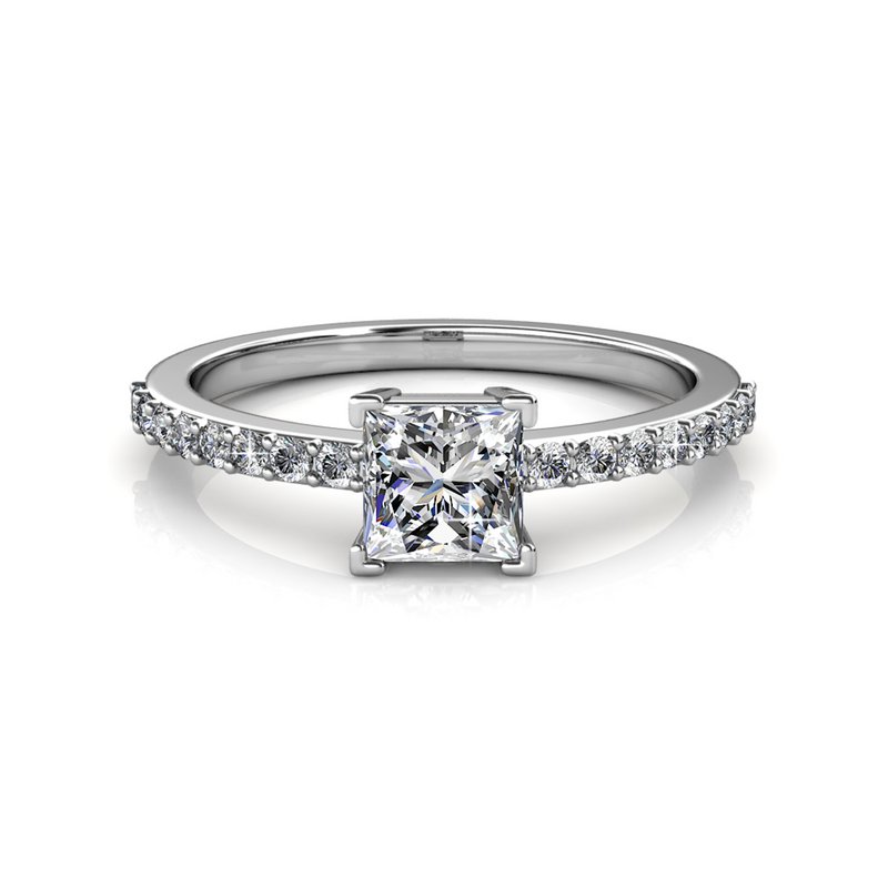 Bague Simple Square - Argenté et Cristal