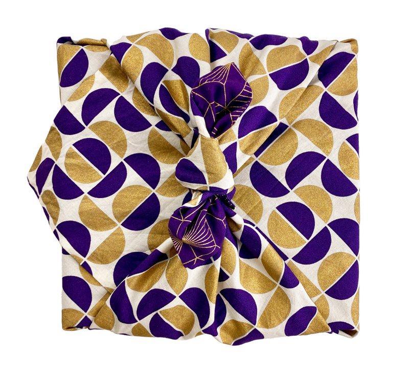 Confezione regalo Furoshiki Confezione regalo in tessuto con lune dorate e diamanti prugna - Doppia faccia (reversibile)