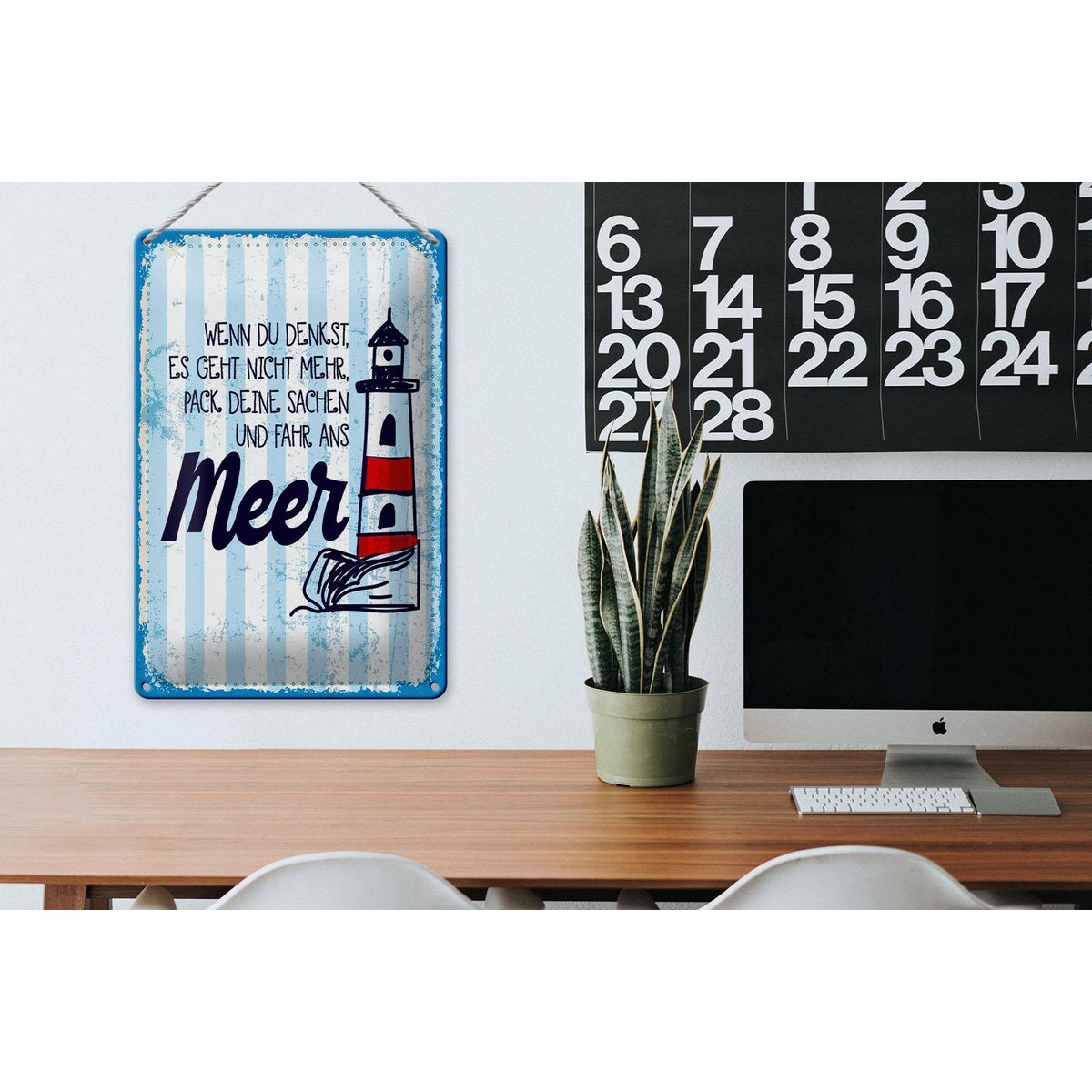 Blikskilt med teksten 20x30 cm Pak dine ting og gå til havets dekorative skilt