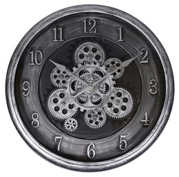 Skeletwandklok in industriële vintage look, Ø 40 cm, zilver