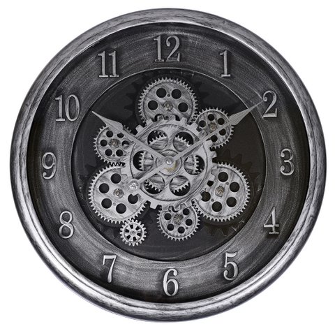 Skelett-Wanduhr im Industrial-Vintage-Look, Ø 40 cm, silberfarben