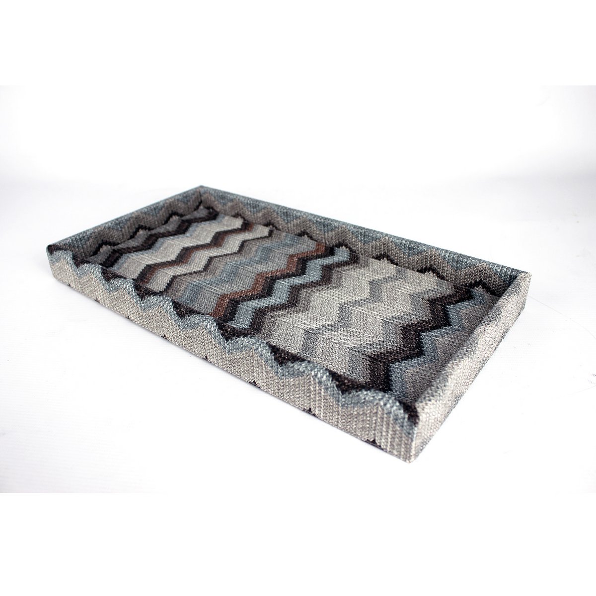 Comprimé plateau cosmétique gris en cuir artificiel rectangulaire zigzag gris