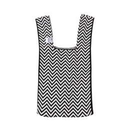 Black and white wave pattern handbag, colorful geometric design, spacious tote style bag with vibrant accents.
