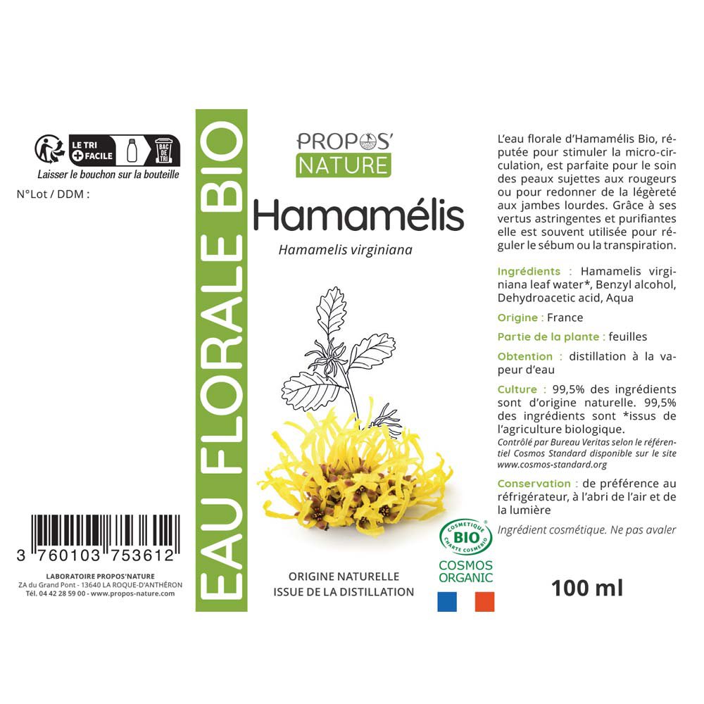 BIOLOGISCHE HAMAMELISHYDROLAAT - BLOEMENWATER - 100ML