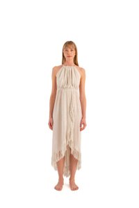 Jurk met halterhals van hennep (3331) 53% viscose, 34% katoen, %13 hennep