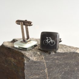 Manchetknapper med cykel, Sort farve, Tilbehør til sporty mænd