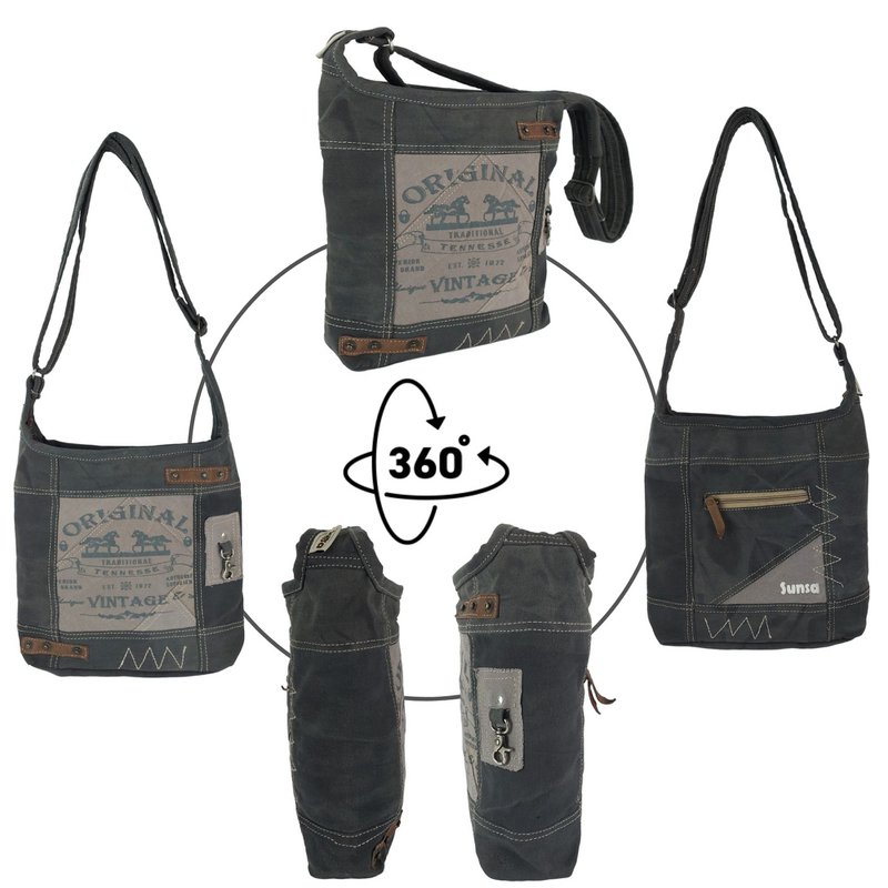 Borsa a tracolla Sunsa. Borsa a marsupio in cotone intrecciato. Borsa a tracolla donna/ragazza con manico regolabile. Borsa in tessuto leggera e capiente con chiusura a zip.