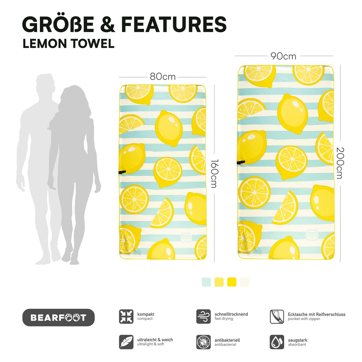 Microfiber beach towel - yellow lemon
