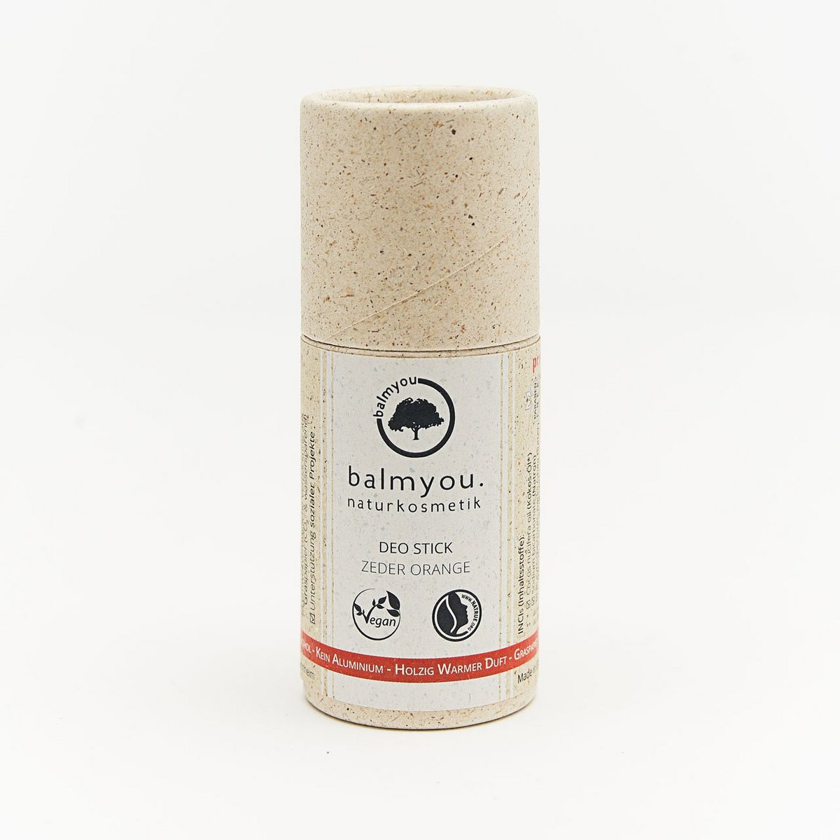 balmyou deodorant stick cedar orange (50 g): handmade, grass paper tube, vegan, woody, warm fragrance