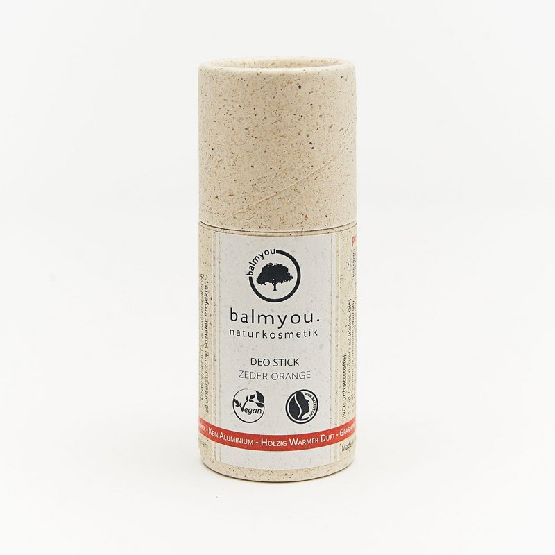 balmyou deodorant stick cedar orange (50 g): handmade, grass paper tube, vegan, woody, warm fragrance
