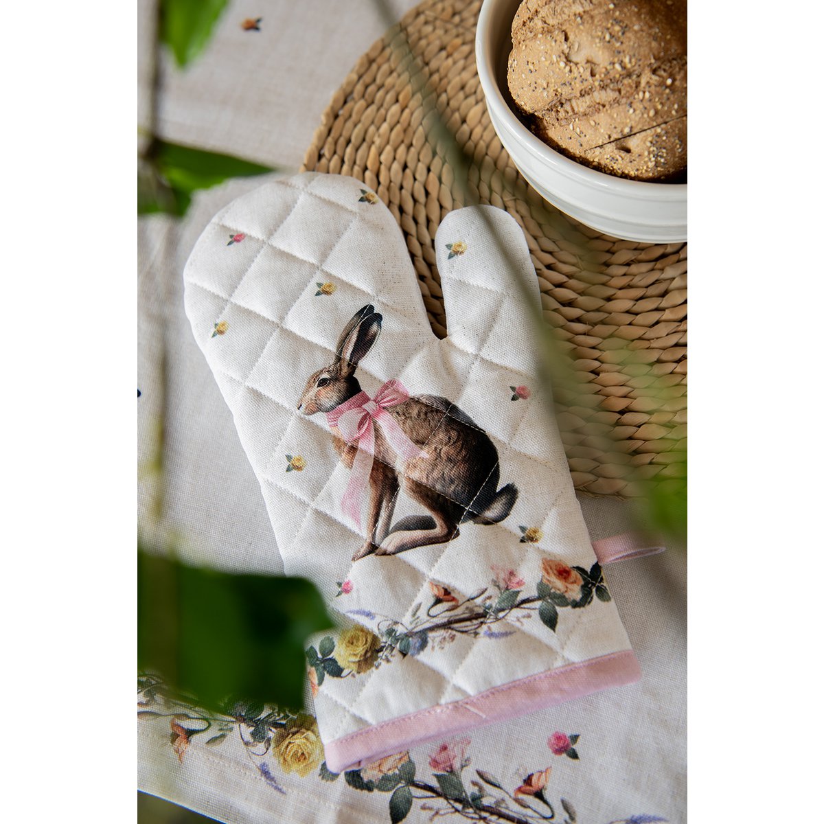 Brotkorb 35x35x8 cm Beige Baumwolle