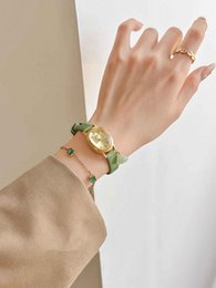 Pesto - Vintage groen leren dameshorloge