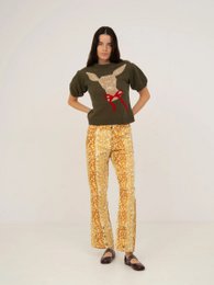 Jeans in denim con stampa cervo