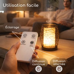 Ultrasonic Diffuser – Volupsia – in Glass and Metal with Remote Control – Simple to Use – Sober Design – Candlelight Lighting