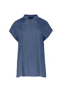 Blaue ärmellose Bluse im Denim-Stil