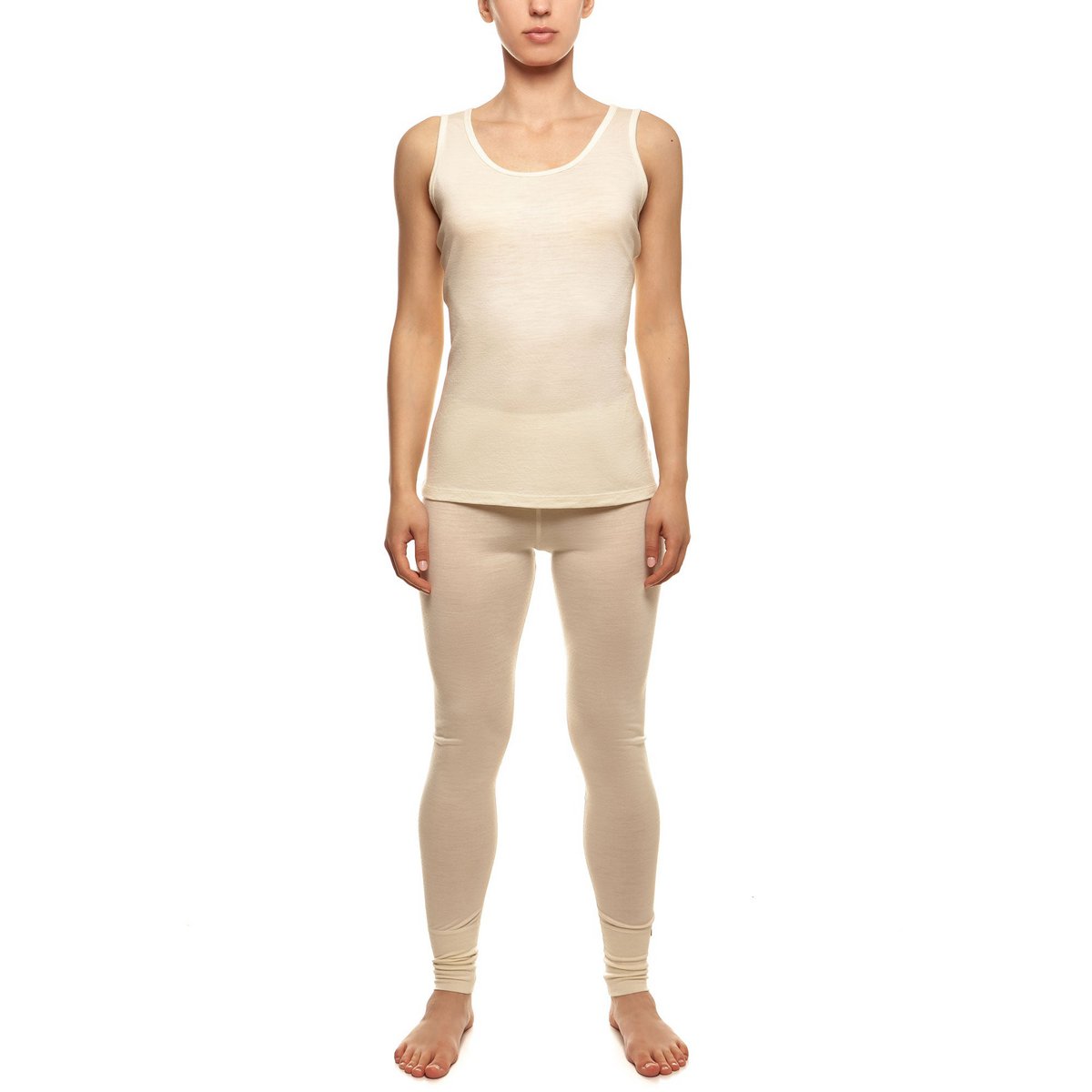 2-delige set 160 Merino-dames, mouwloos boven- en onderstuk naturel