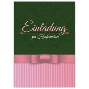 Classic elegant invitation for confirmation in green, pink