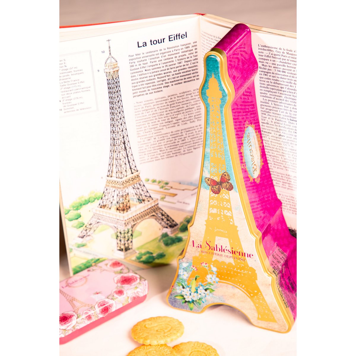 Pure fresh butter plain shortbread biscuits - metal box "The Eiffel Tower" 200g