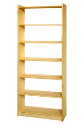  Tall wooden bookcase with 5 shelves for storing books, decor, and other items.