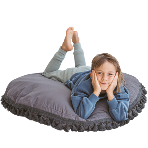 MINICAMP Large Floor Cushion with Tassels in Grey