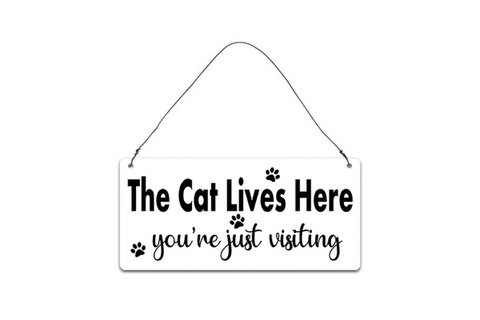 Metal sign Cat lives here 7x15 cm Isabelle Rose