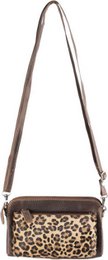Arrigo Cognac Colored Dames CrossBody Tas/Clutch med Luiopard Direer Print in Learning