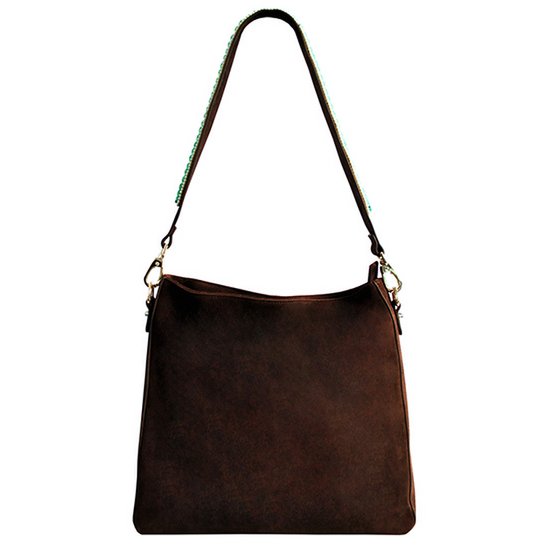 BOHO IBIZA BAG - Mint Ivory Schultergurt (70cm) + Wildledertasche (Kakao)