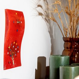 Havered rechteckige Wanduhr, in Murano -Glas, Geschenkidee, Gefälligkeiten, goldener Dekorationsbaum des Lebens