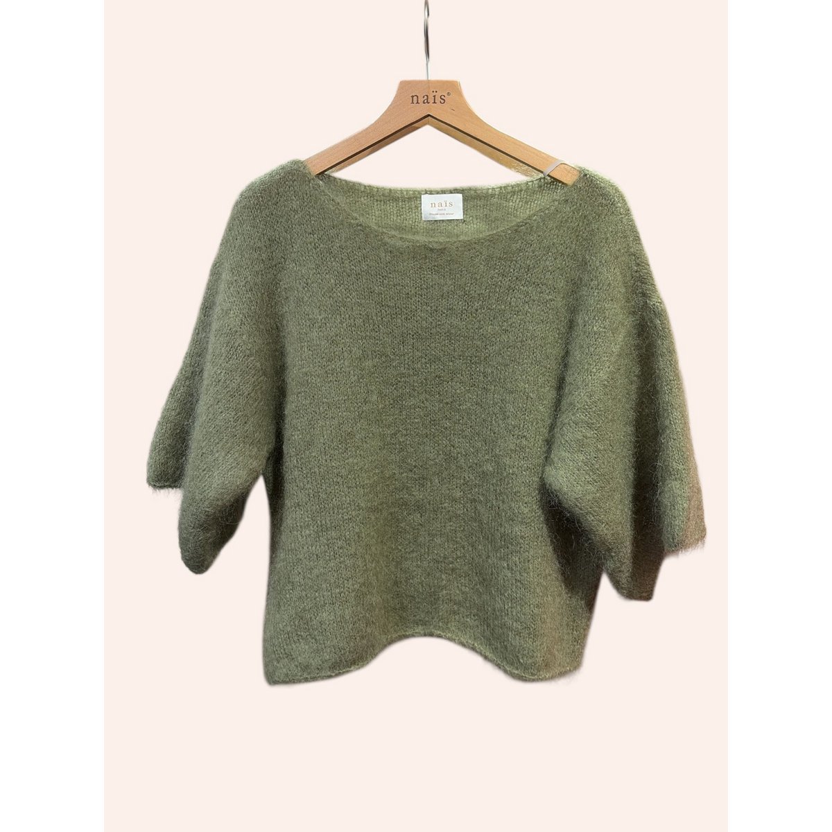 Pull col bateau manches 3/4 en 76% mohair et laine