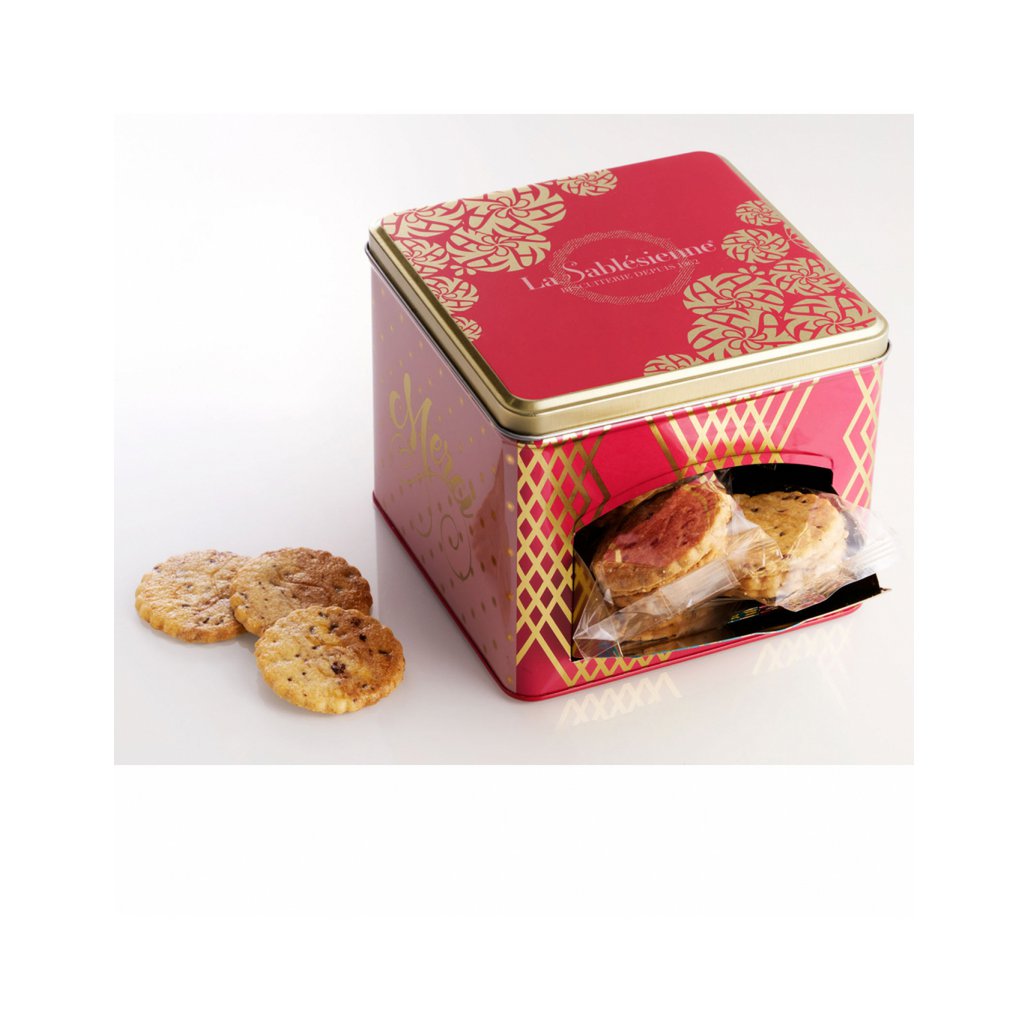 Shortbread cookies with chocolate chips - “La scintillante” metal dispenser box 300g