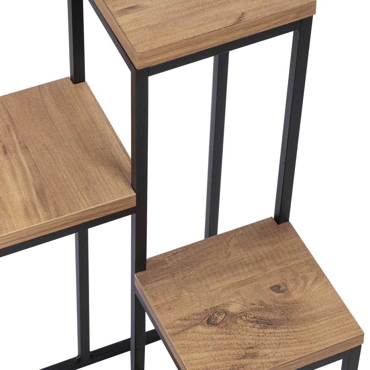 Metalen plantenrek met houten etageres van Naturn Living | Planten etagere | Kruidenrek | Bloemenrek binnen - buiten | Plantenstandaard | Plantenzuil | Mat zwart
