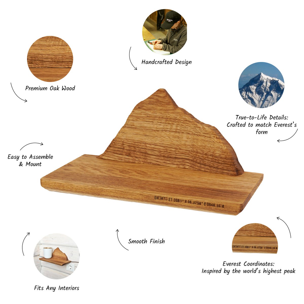 Handgemaakte houten bergplank, ideaal geschenk voor wandelaars, klimmers en buitenliefhebbers