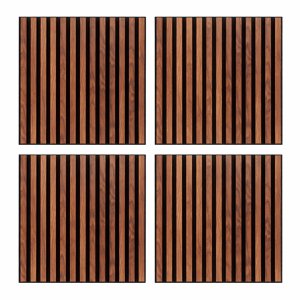Decorative Wall Panels 60 x 60 cm - MDF Wall Decoration Dark Brown Walnut/Wood Look with Black Slats - Modern 3D Slatted Wall Look - Panels Wall Tiles for Living Room, Bedroom, Hall & Office