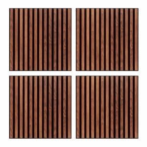 Decorative Wall Panels 60 x 60 cm - MDF Wall Decoration Dark Brown Walnut/Wood Look with Black Slats - Modern 3D Slatted Wall Look - Panels Wall Tiles for Living Room, Bedroom, Hall & Office