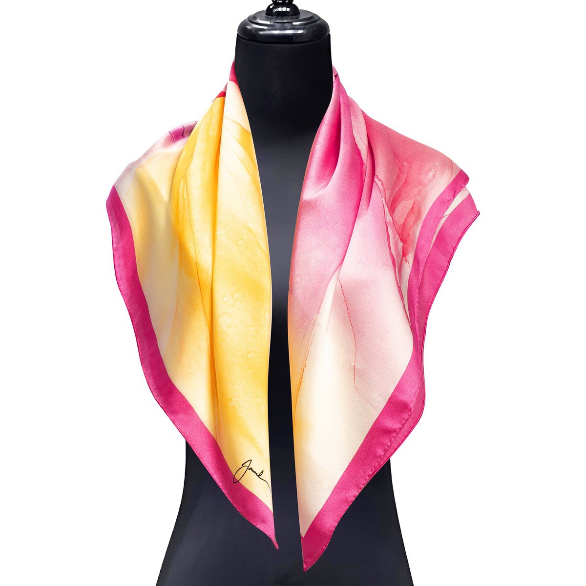 Pink Silk Scarf Square with Fluid Art Print