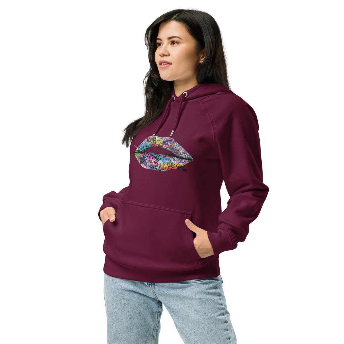 Lipstickjungle unisex økologisk raglan hættetrøje