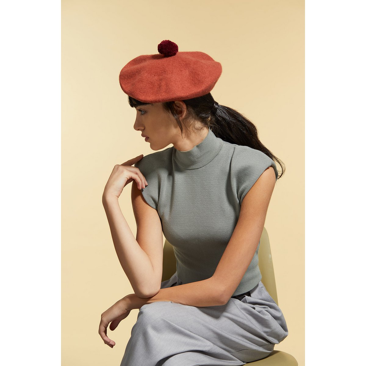 Wollen baret met pompon
