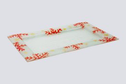 Xmas Tray Small 35x21 White Red Snow Flakes