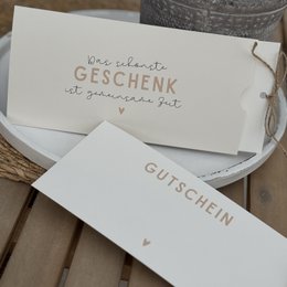 Gutscheine mit beschreibbarer Innenseite | Gutschein für gemeinsame Zeit, individuell, besonders, Naturfarben mit Kordel im DIN lang Format