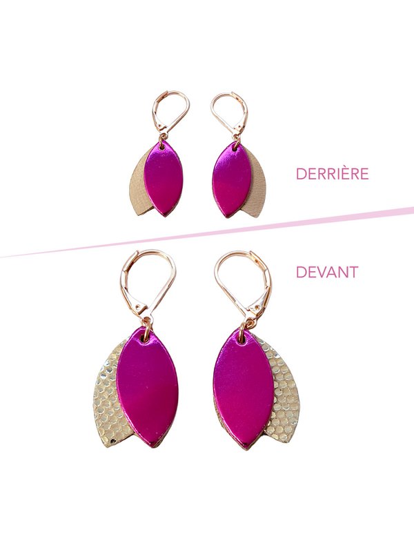 LES LOULOUS Fuchsia kurze Lederohrringe