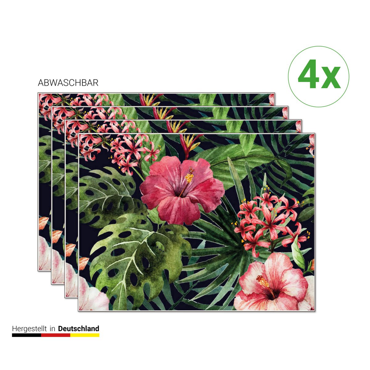 Tropische hibiscusbloemen - placemat | Placemats van premium vinyl 40 x 30 cm - 4 stuks - afwasbaar