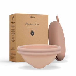 A reusable, sustainable menstrual disc made of soft, flexible silicone material. Available in medium and large sizes to accommodate different body types. Designed for comfortable and leak-free wear during menstruation.